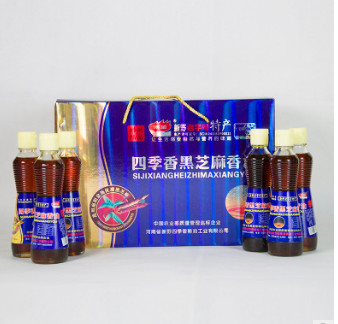 四季香粮油黑芝麻小磨香油 305ml*6礼盒装黑芝麻油 压榨香油批发图3